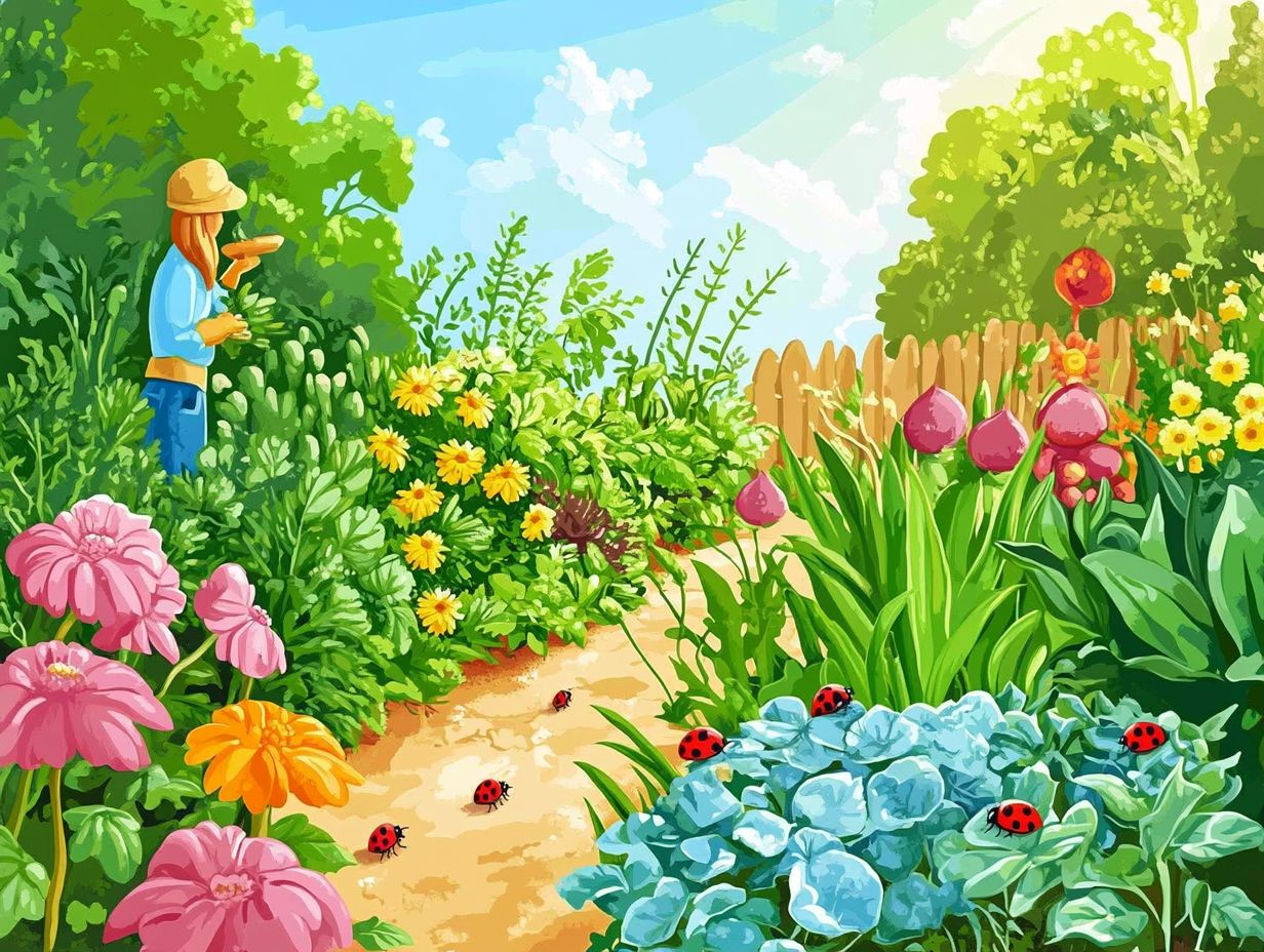 Illustration of benefits from natural pest control in a garden