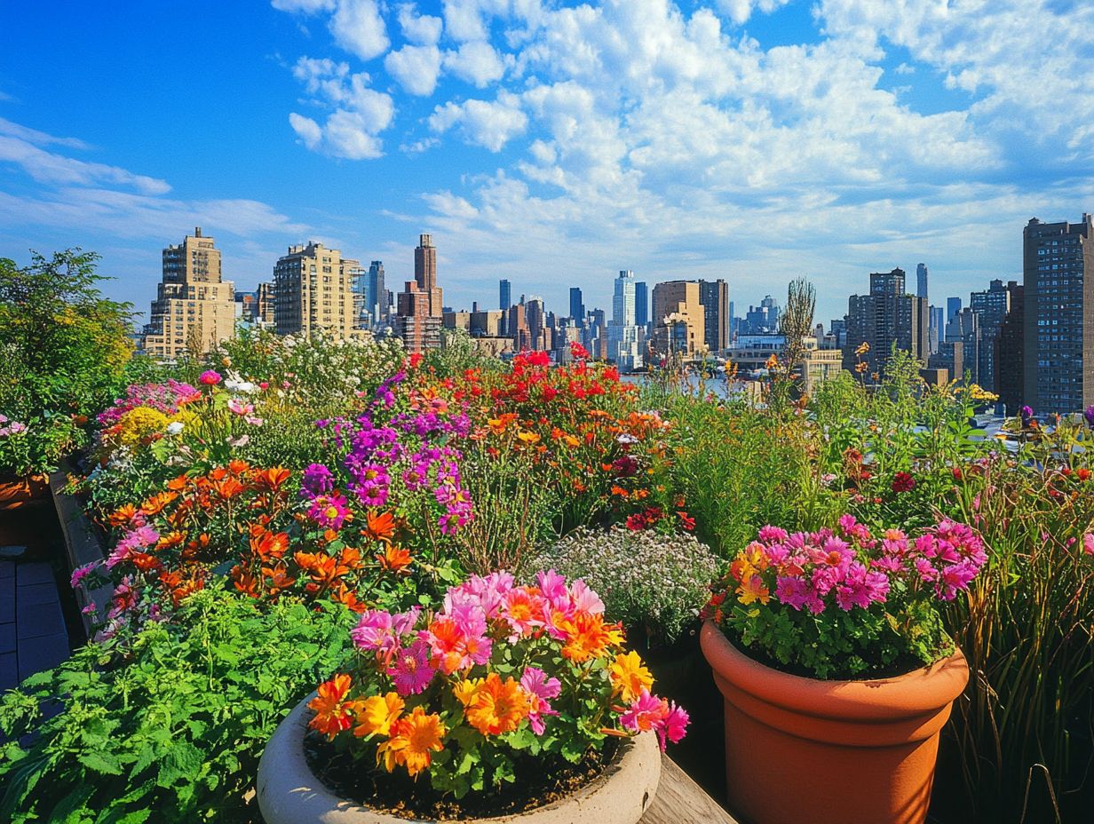 A beautiful rooftop garden with diverse plants suitable for cold climates