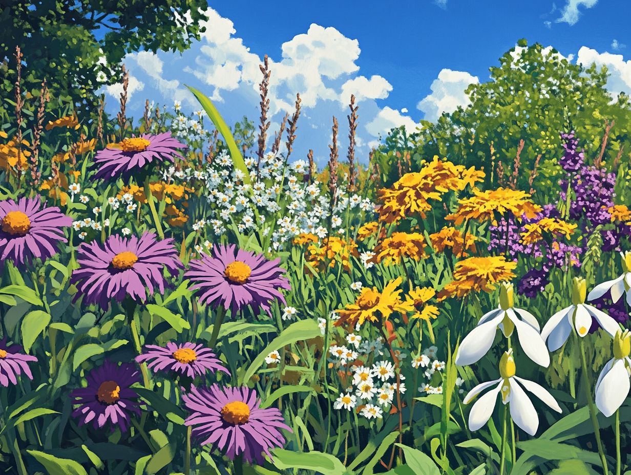 A beautiful representation of wildflowers in various garden designs for cold-climate areas.