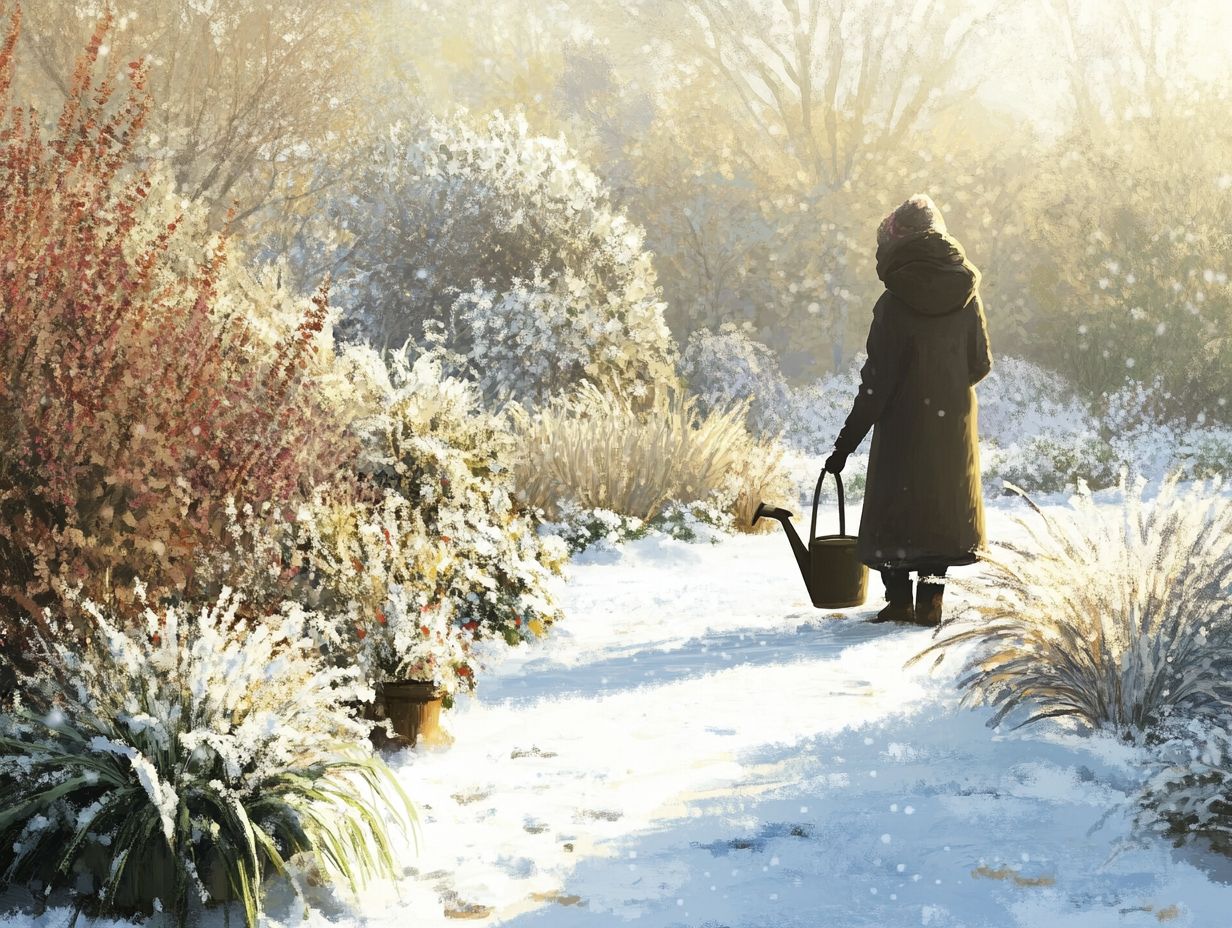 Illustration depicting best practices for watering plants in winter