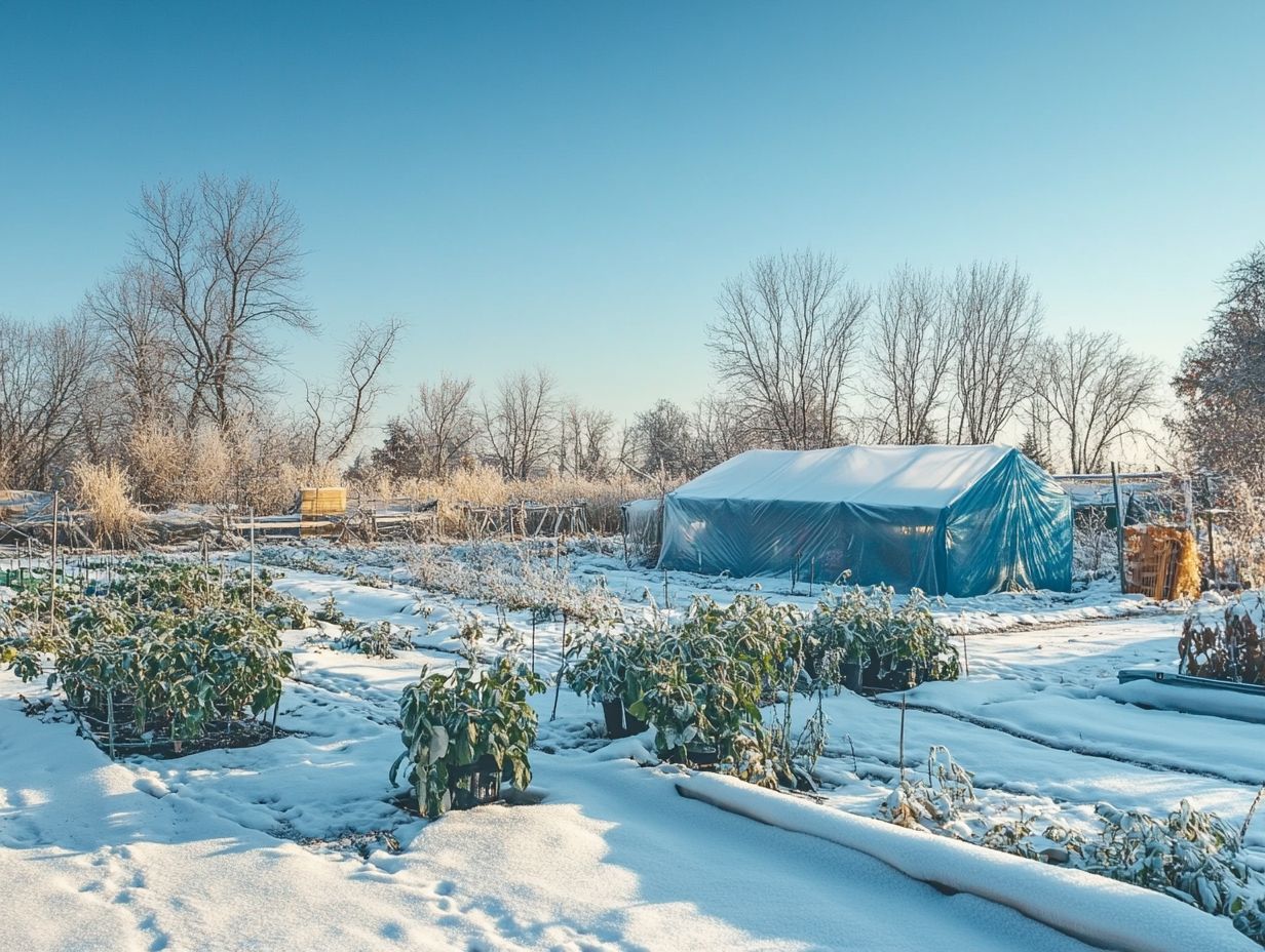 A variety of greenhouses providing frost protection for crops.