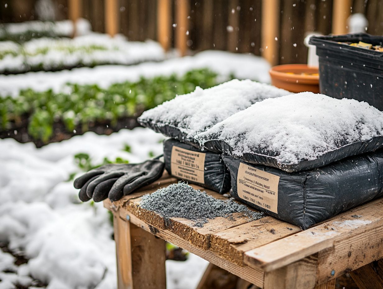 Gardener applying fertilizer to cold-climate plants