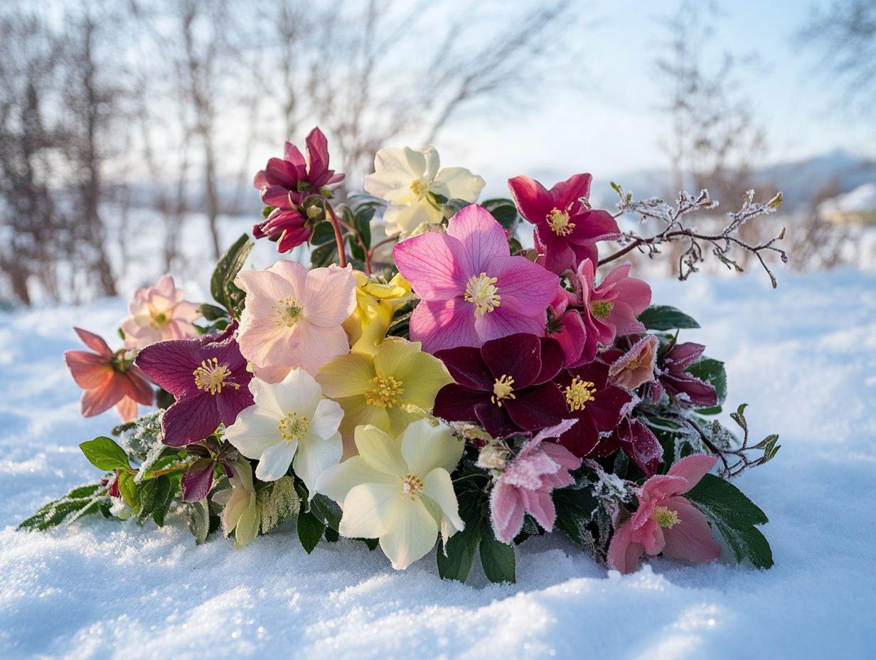 An array of colorful cold climate flowers suitable for winter arrangements