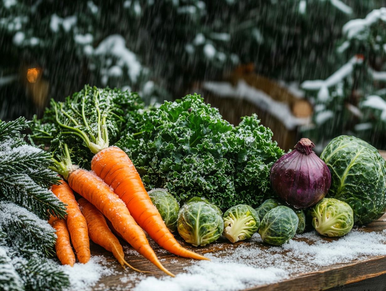 Gardener tending to winter vegetables under protection