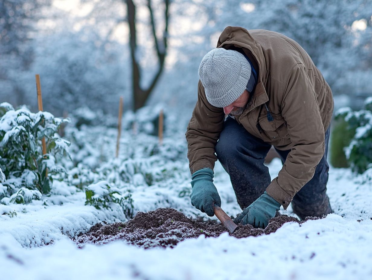 Gardening in cold climates with snow-covered plants.