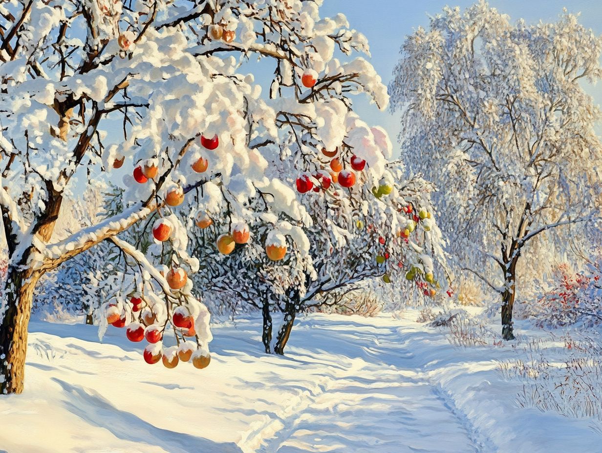 Examples of cold-climate fruit trees including apples, pears, and cherries.