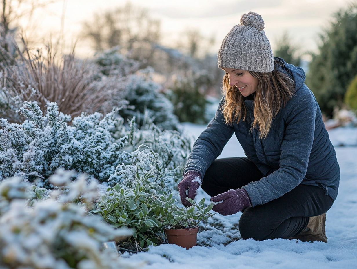 Gardener caring for cold-weather plants