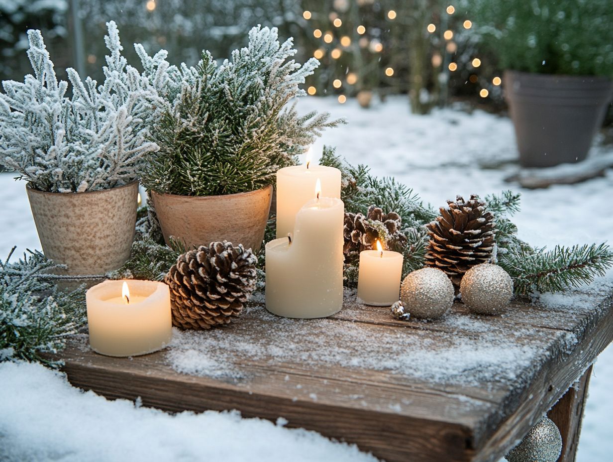 A beautifully decorated winter garden showcasing sculptures and lighting