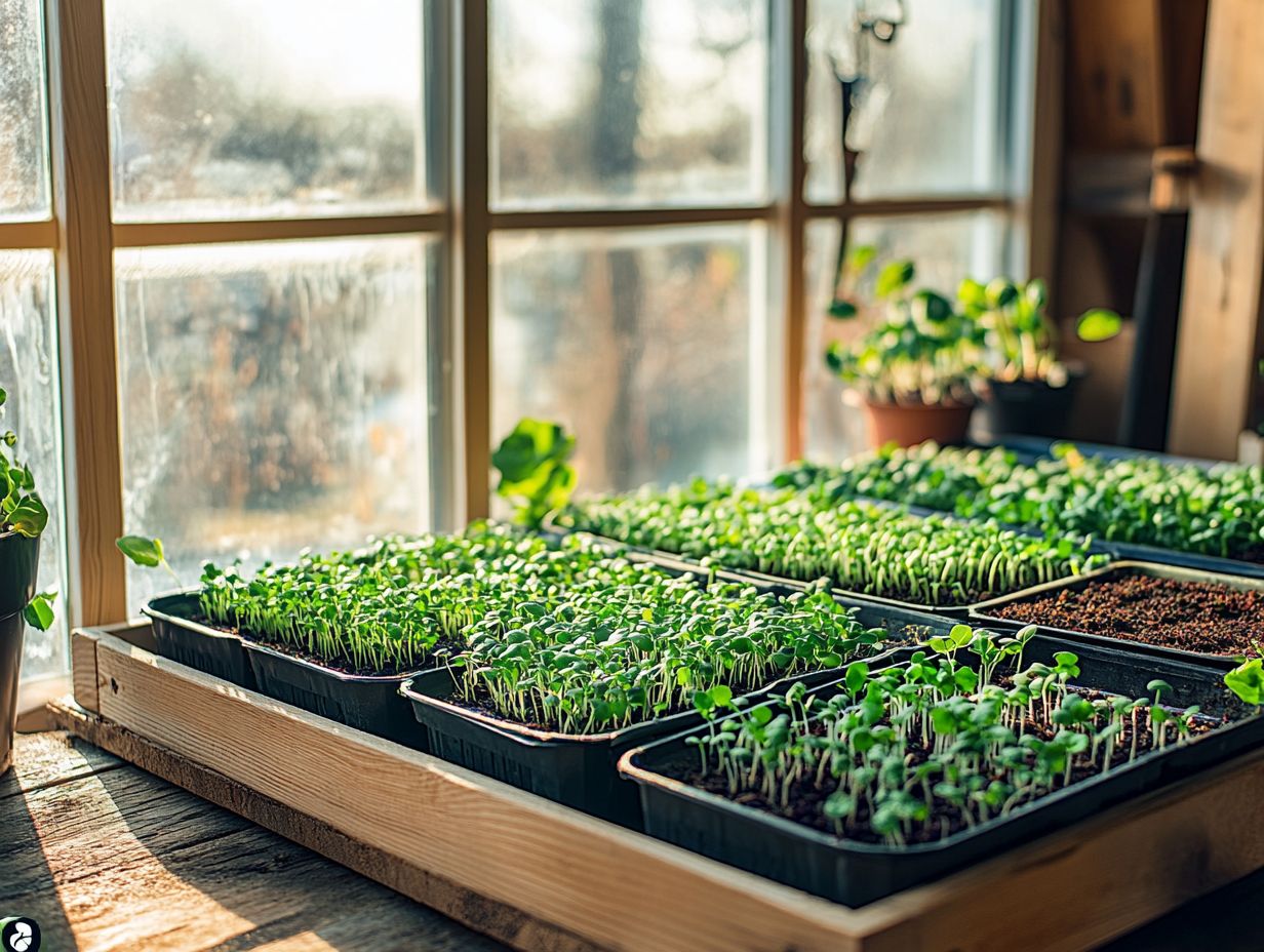 Colorful microgreens growing indoors.