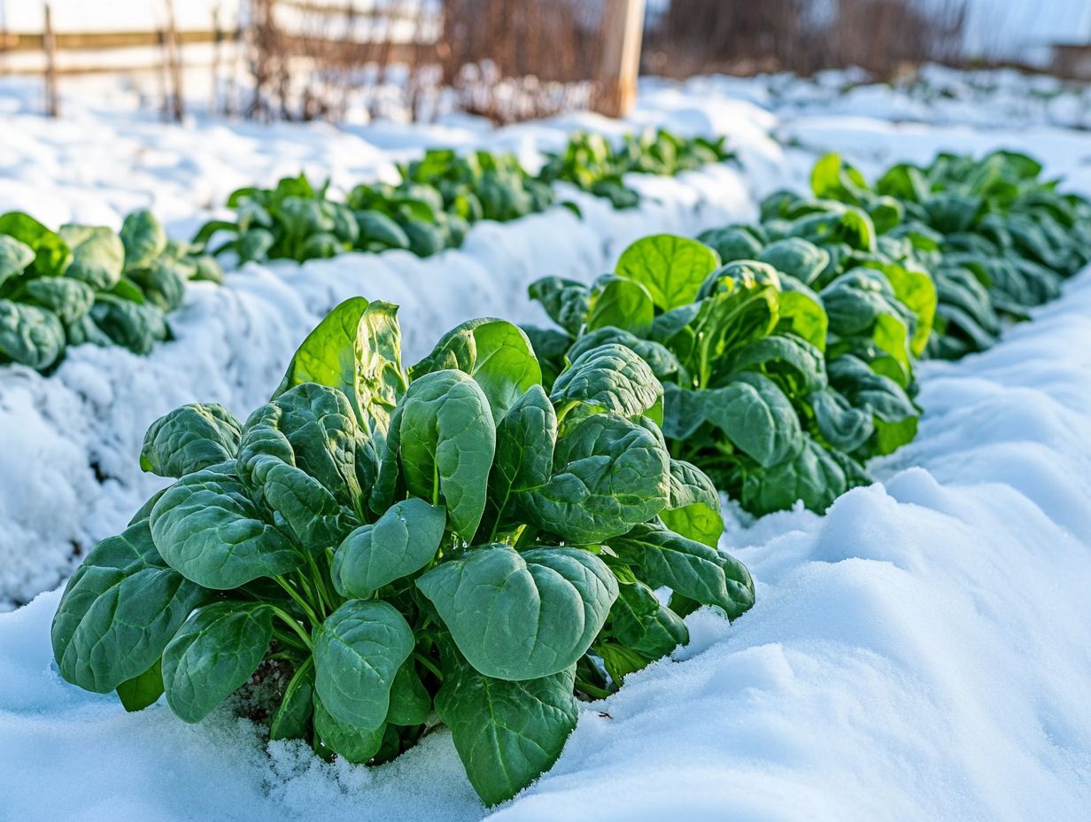 A container of spinach growing in cold weather.