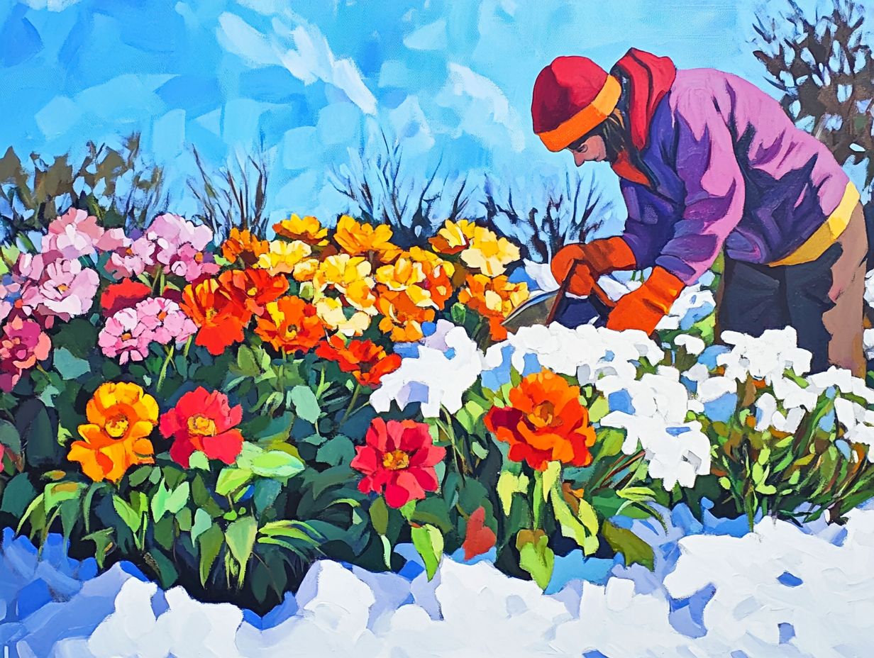 A gardener caring for winter flowers