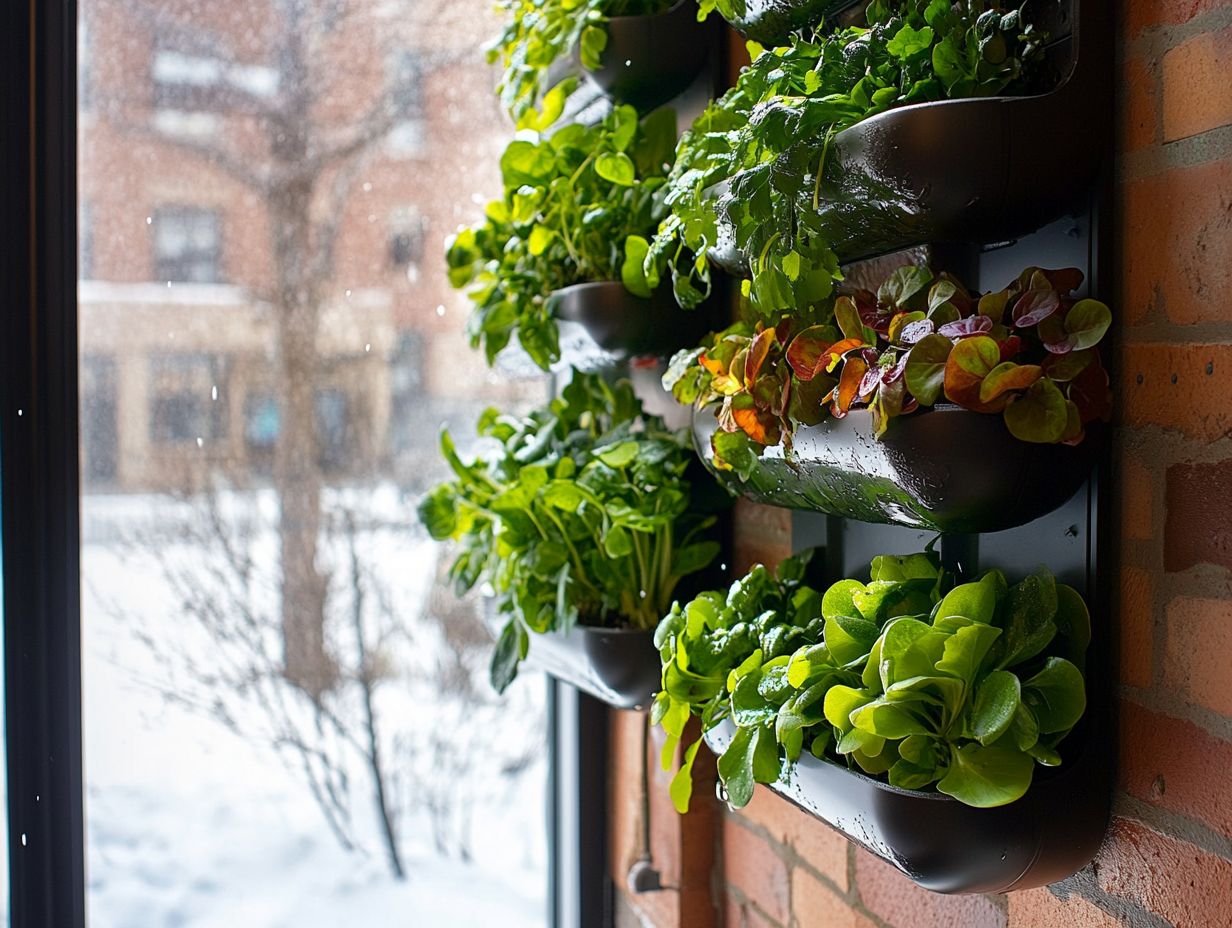 A colorful vertical garden with various plants