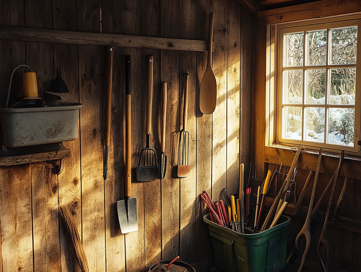 What is the best way to organize my gardening tools for winter?