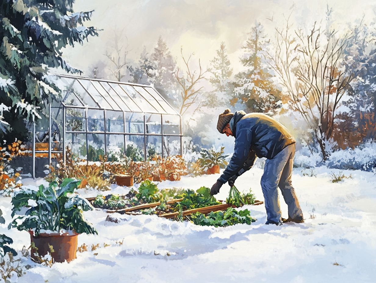 A variety of cold-hardy vegetables including carrots, beets, spinach, and kale.