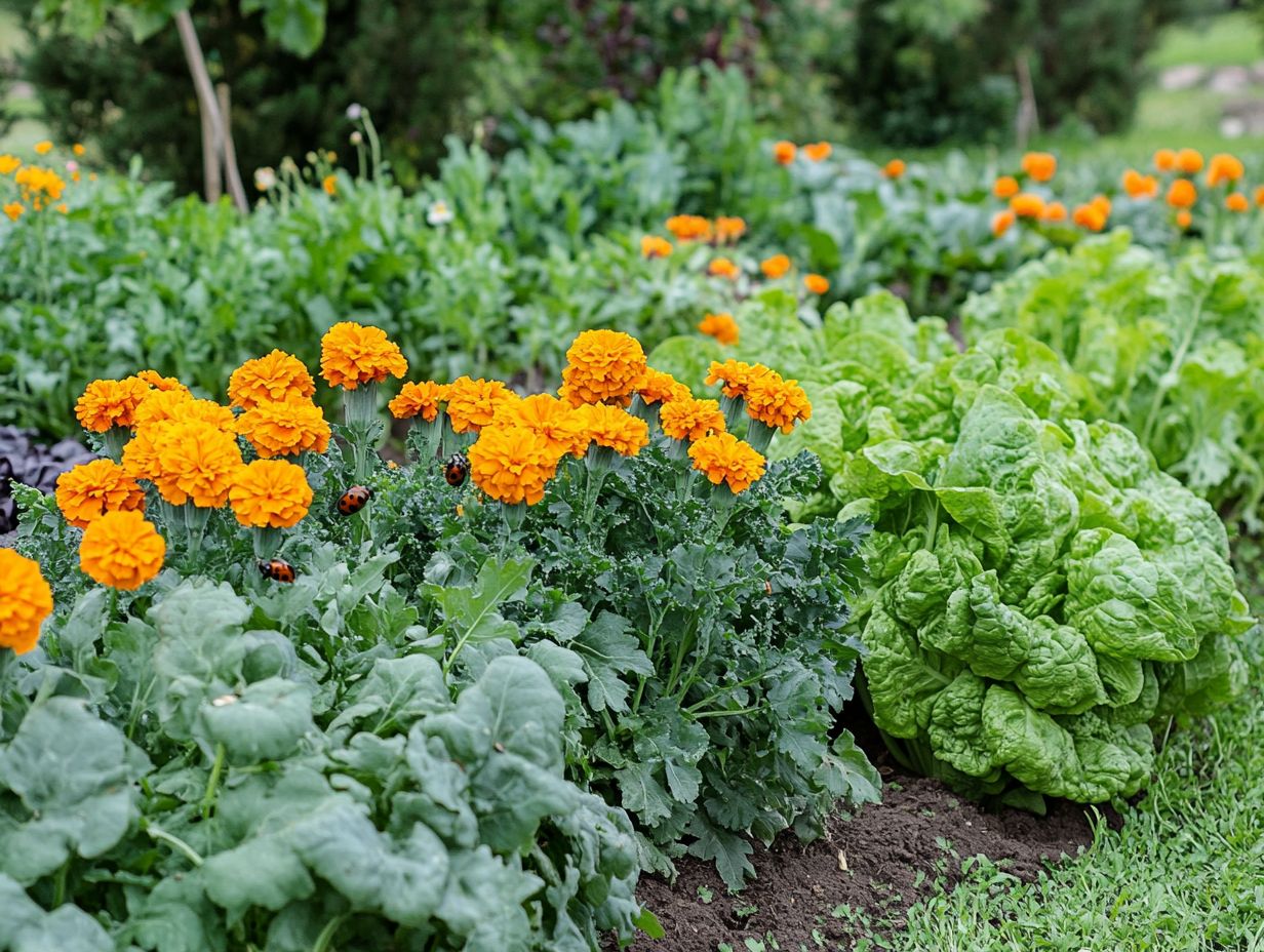 Illustration showing plants suitable for companion planting to control pests.