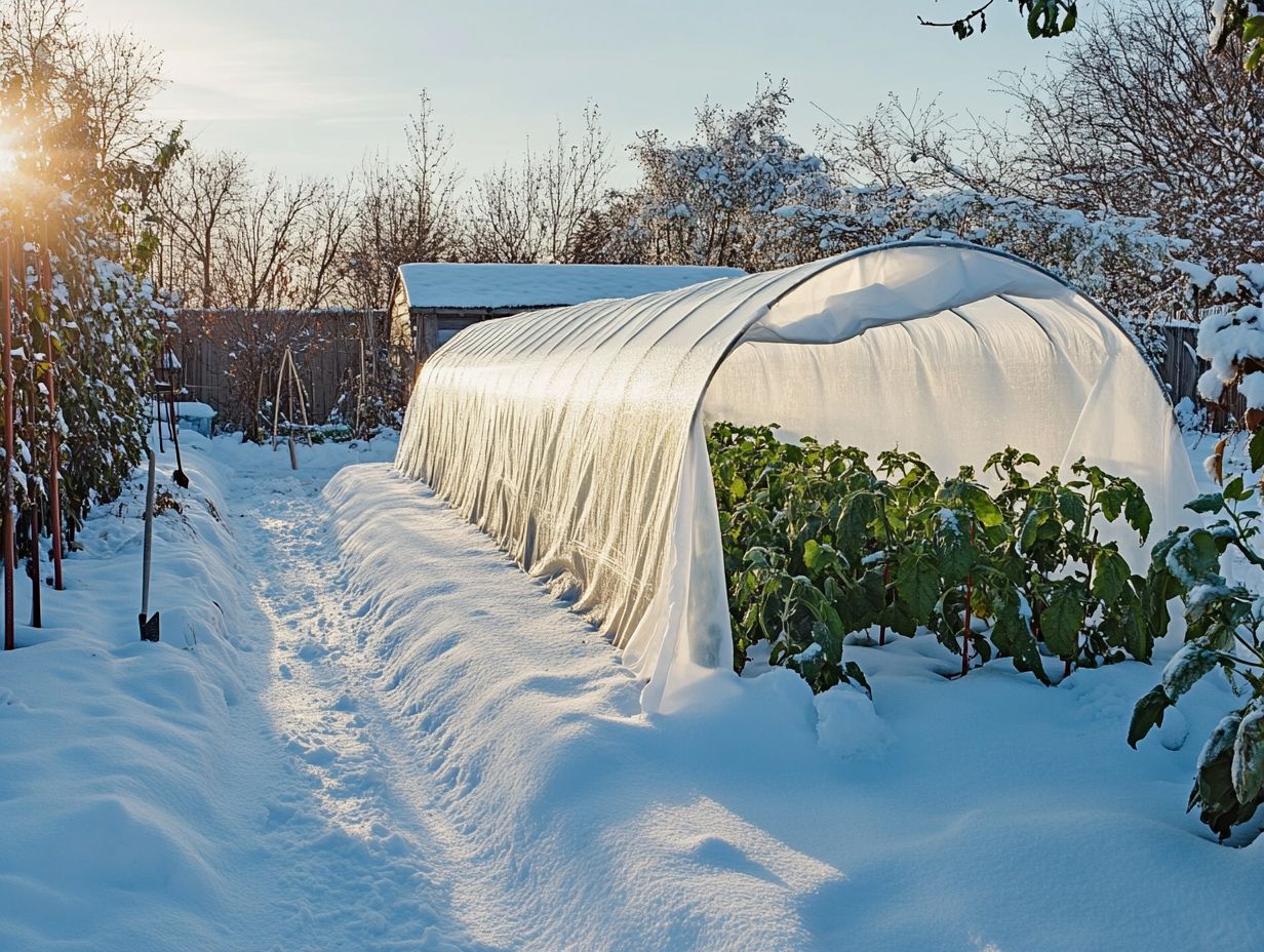 Illustration of row covers protecting winter crops