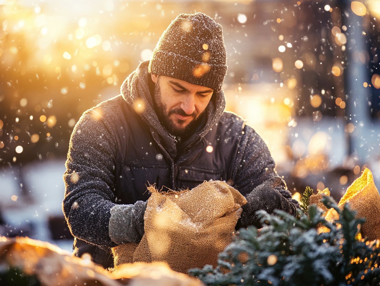 A gardener performing winter maintenance in a garden