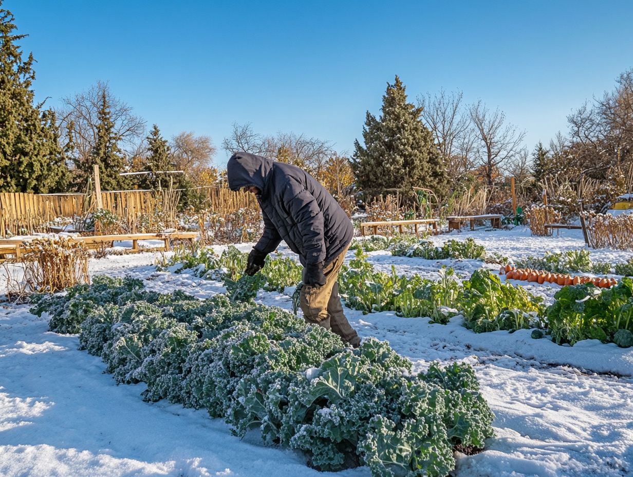 A garden scene illustrating effective methods for protecting plants from frost and snow