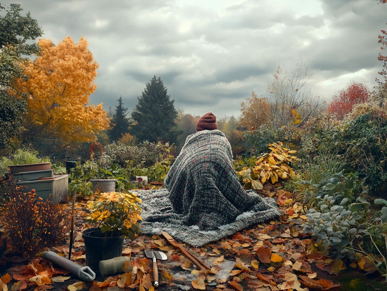 A gardener collecting frost-sensitive plants