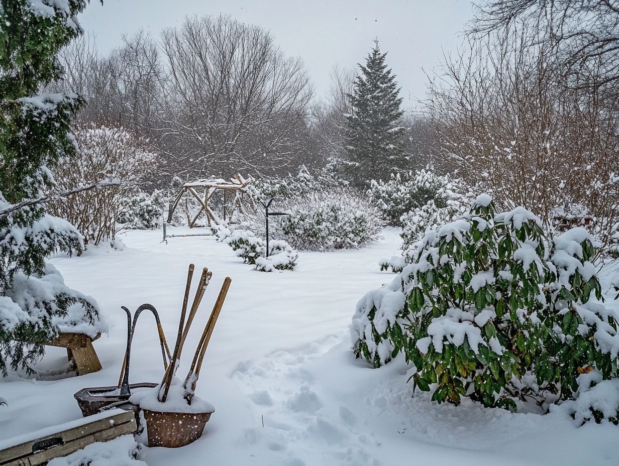 A gardener collecting snow for later use, ensuring moisture for crops.