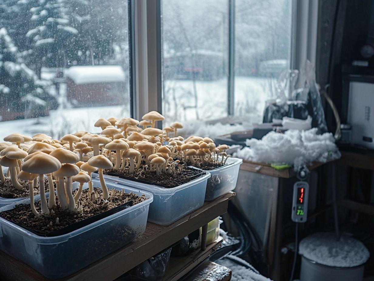 A beautiful array of mushrooms, from spawn to harvest, showcasing the growth process.