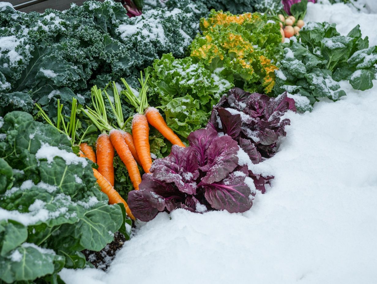 A variety of cold-weather crops for winter gardening.