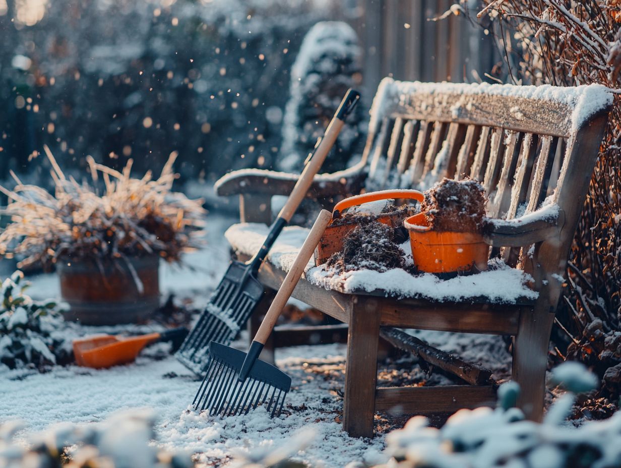 An array of different mulching tools suitable for winter gardening.