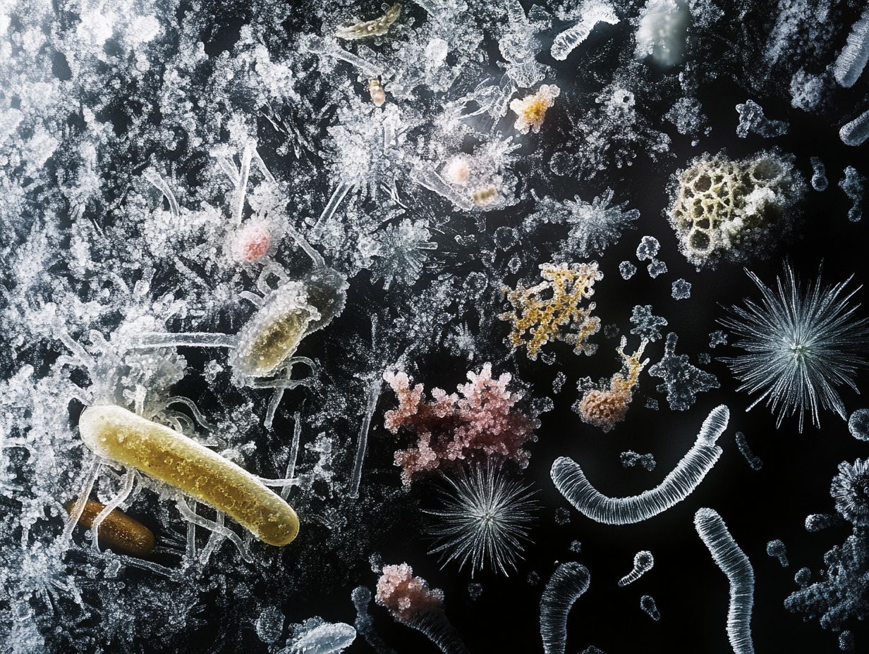 Diagram of soil microorganisms and their roles in cold climates.