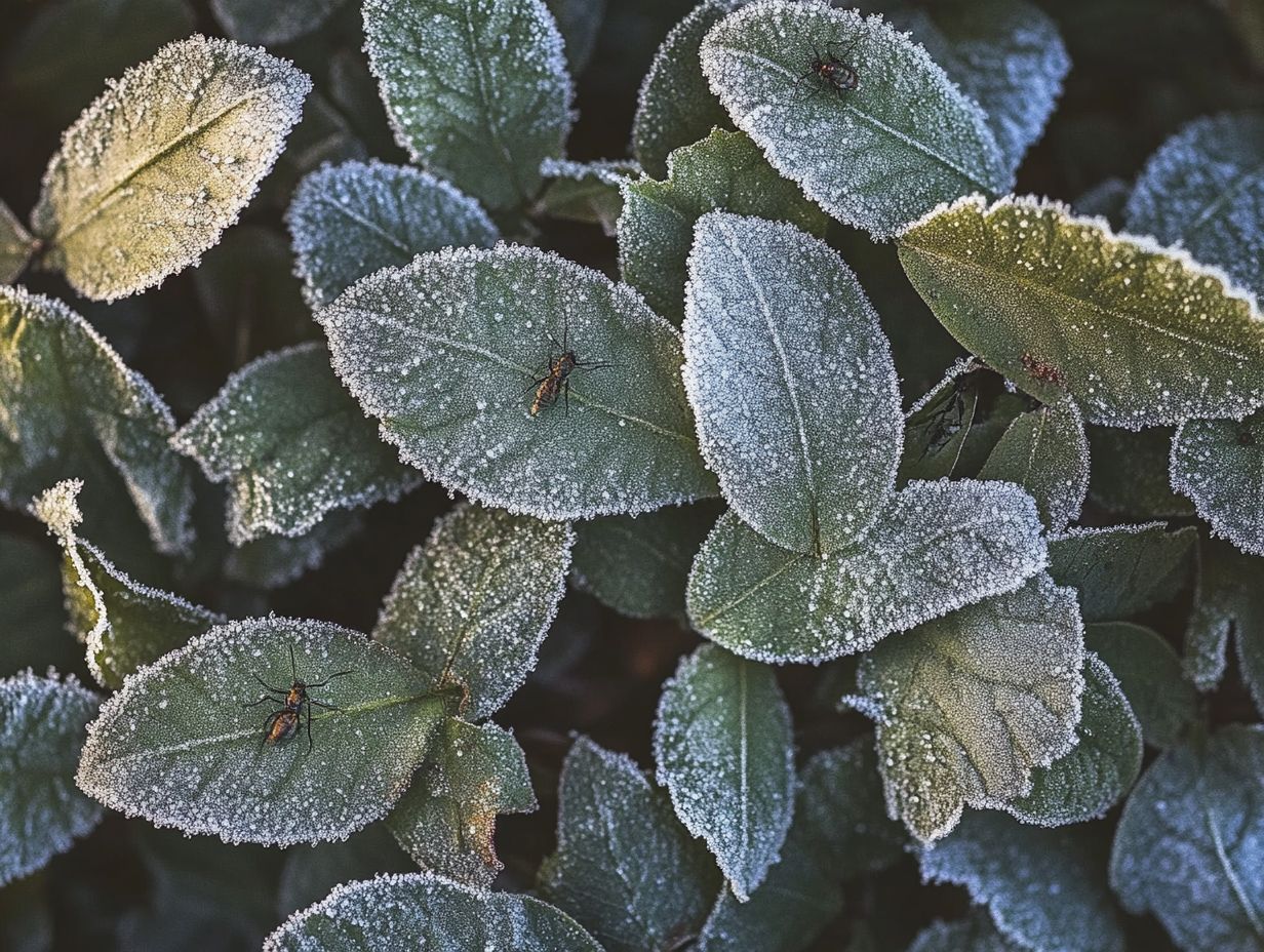 Illustration showing various protective measures for pests and crops during frost