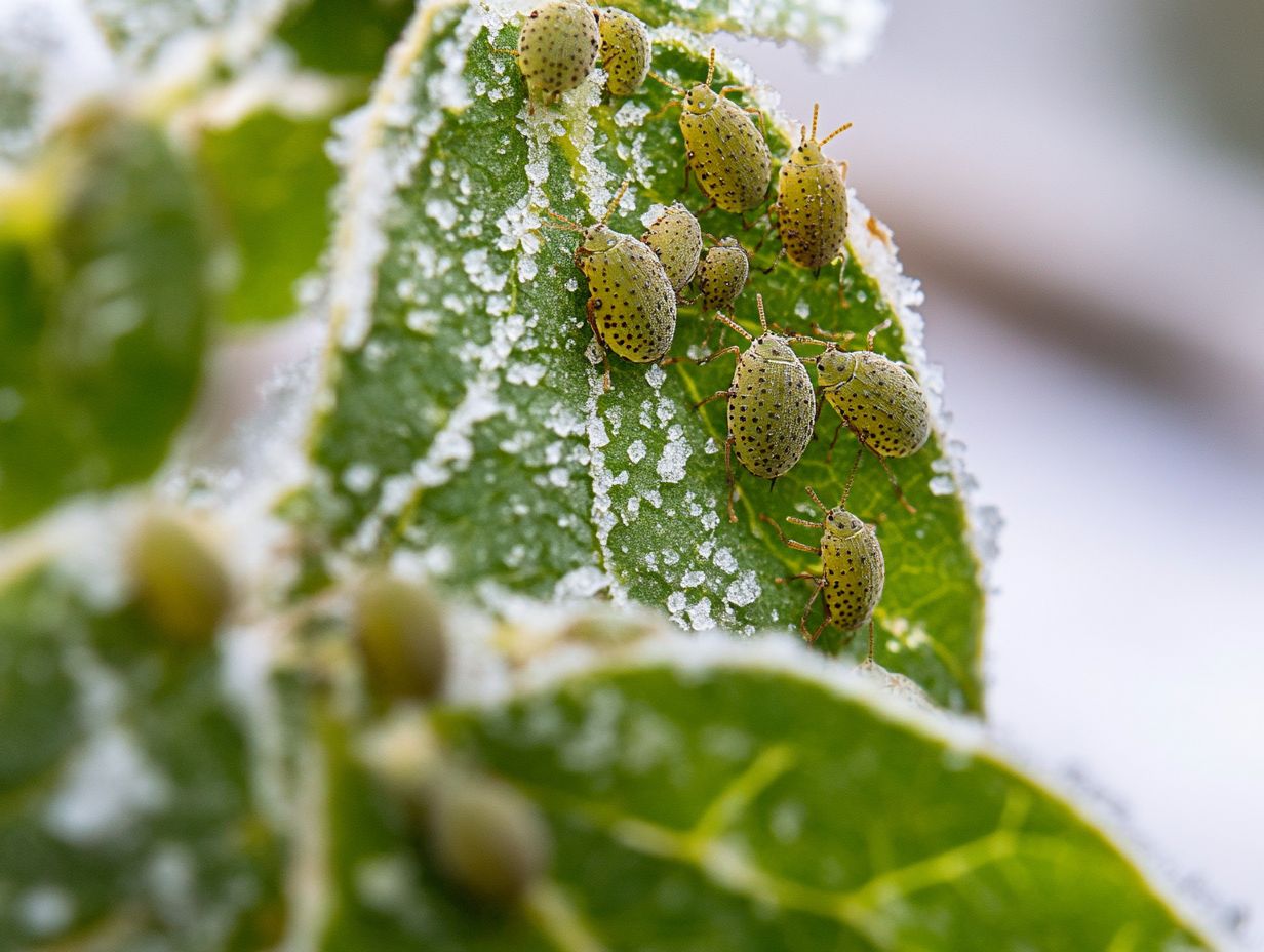 A cold-climate garden showing signs of pest damage and healthy plants, illustrating pest management strategies