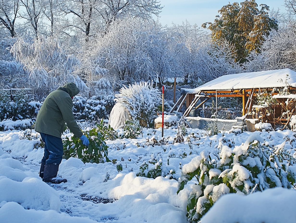 A gardener harvesting root vegetables during winter