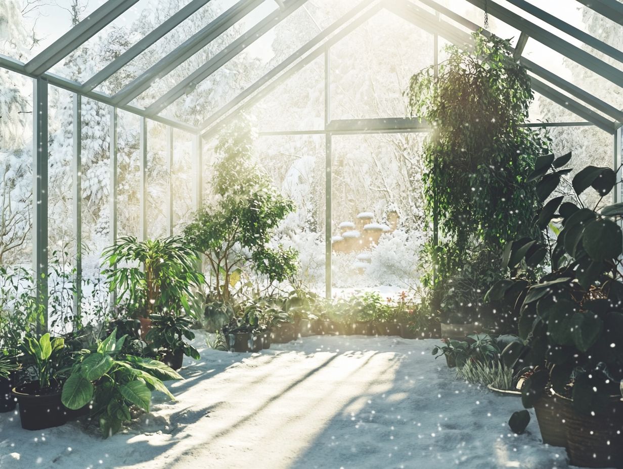 A well-maintained winter greenhouse showcasing healthy plants